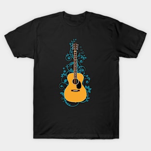 Natural Concert Acoustic Guitar Flowering Vines T-Shirt
